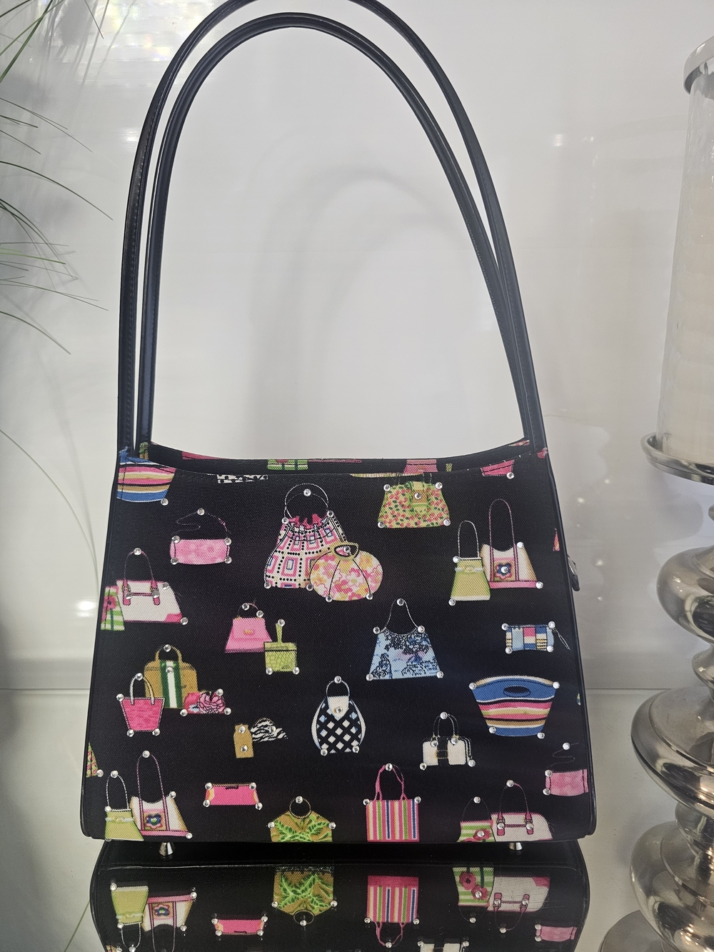 Y2k Nicci Black Shoulder Bag with Colorful Handbag Pattern